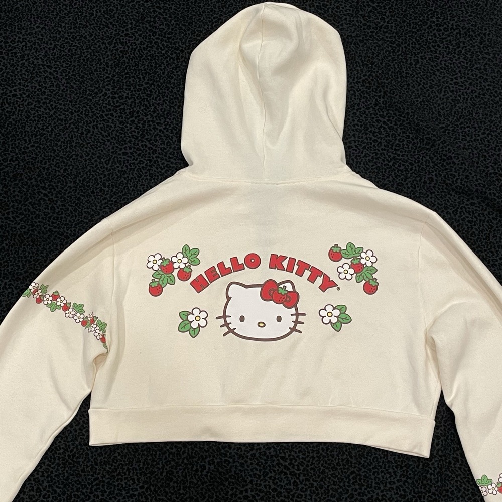 Hello Kitty Womens Sweater Graphic Hoodie Back To School Cropped Full Zip M - Picture 1 of 5